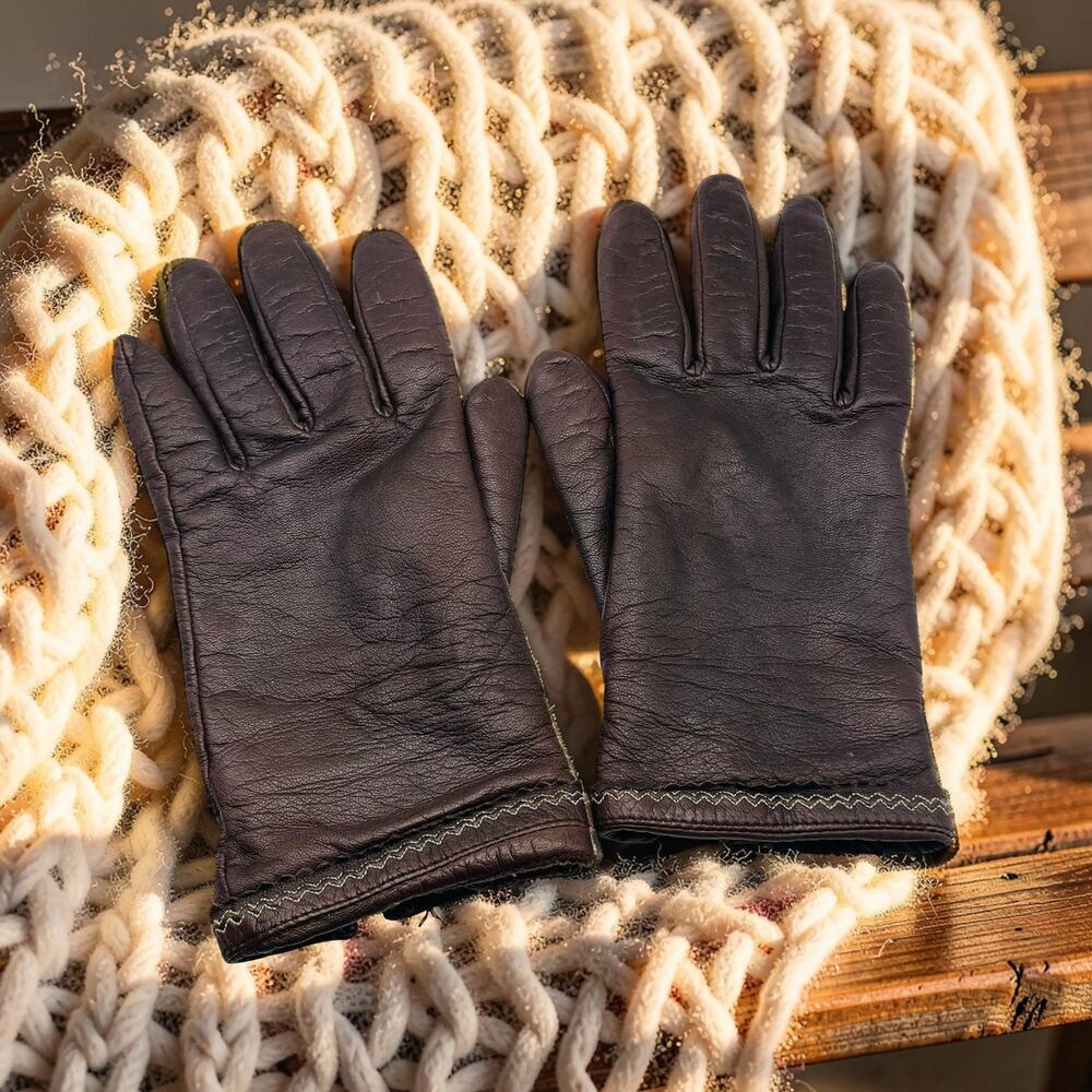 Fownes Womens Brown Leather Gloves Size Large L Lined Winter Driving Vintage